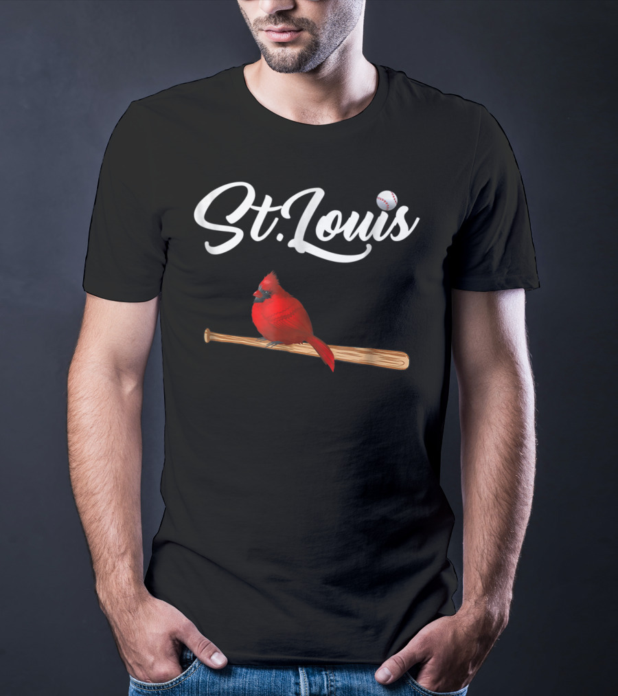 St. Louis Red Cardinal On Baseball Bat With Baseball T-Shirt