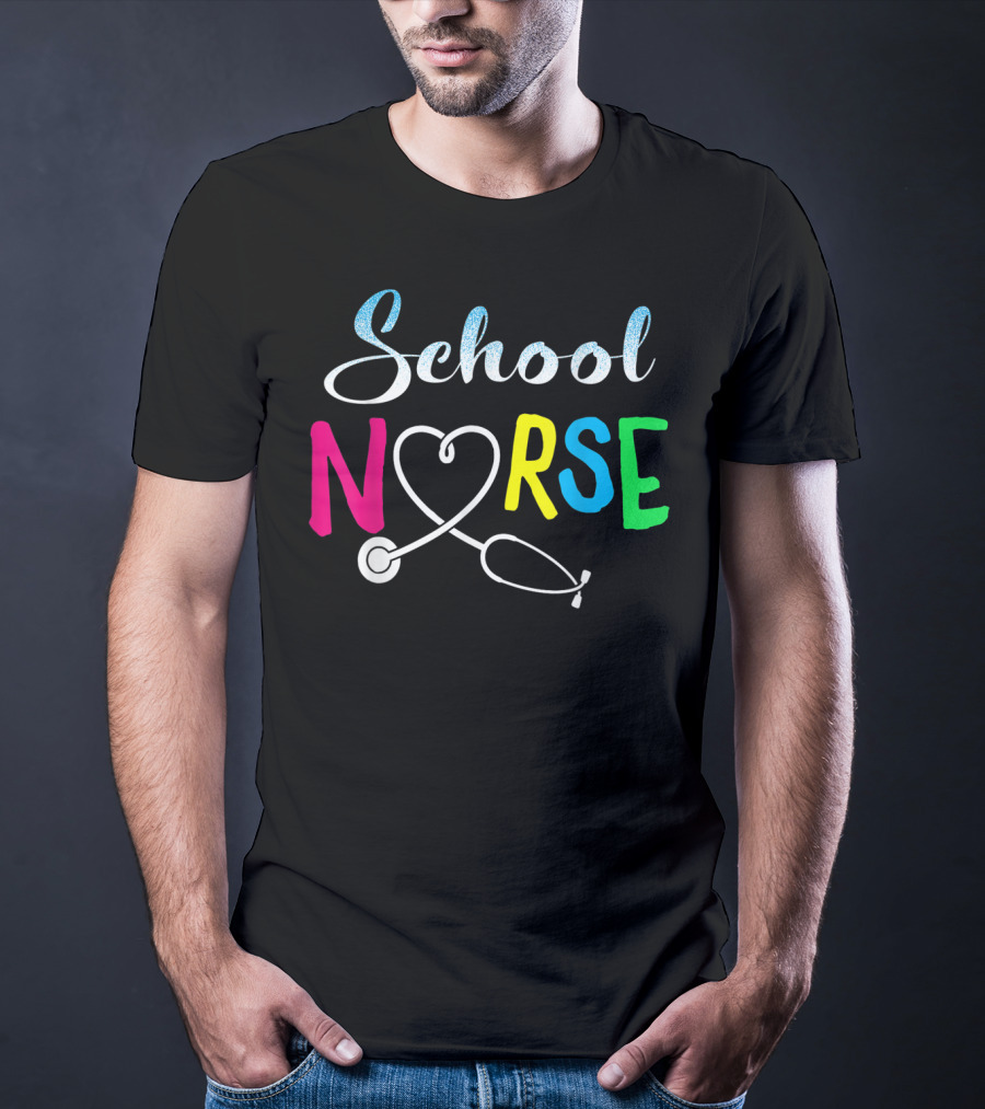 School Nurse Love Stethoscope Heart Nursing T-Shirt