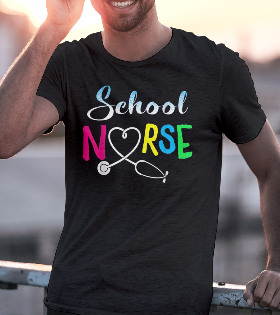 School Nurse Love Stethoscope Heart Nursing T-Shirt