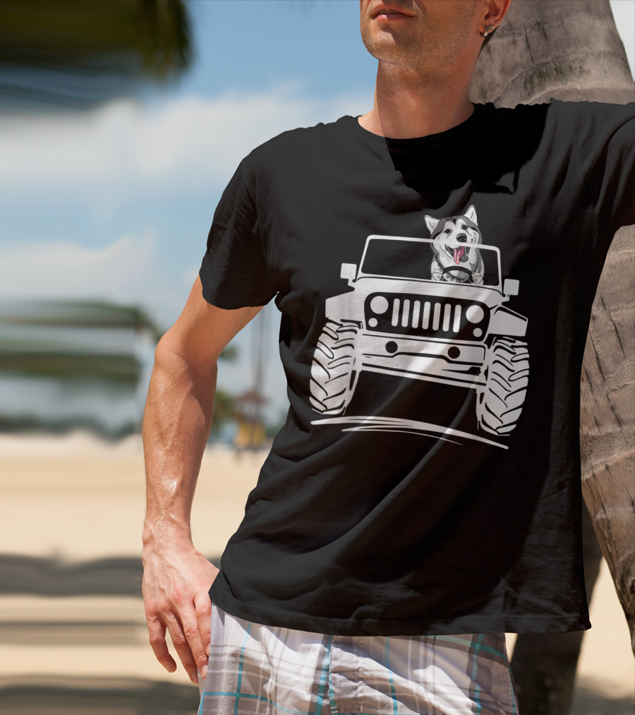 Siberian Husky Off-Road Adventure Jeep Enthusiasts T-Shirt
