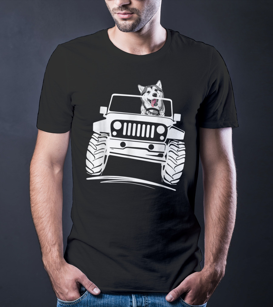 Siberian Husky Off-Road Adventure Jeep Enthusiasts T-Shirt