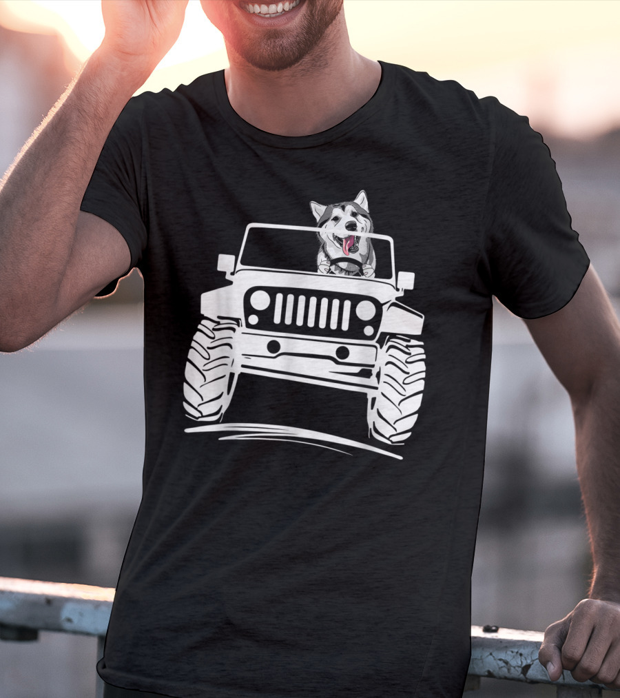 Siberian Husky Off-Road Adventure Jeep Enthusiasts T-Shirt