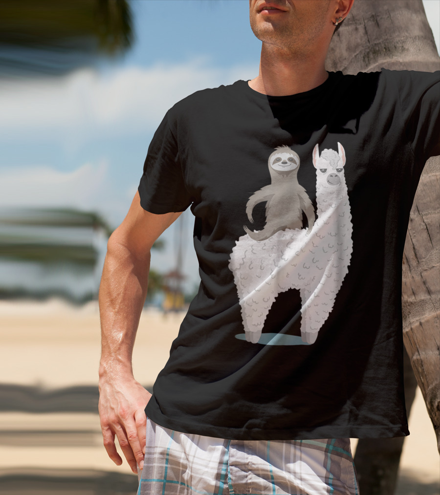 Sloth Joyfully Riding A White Llama T-Shirt