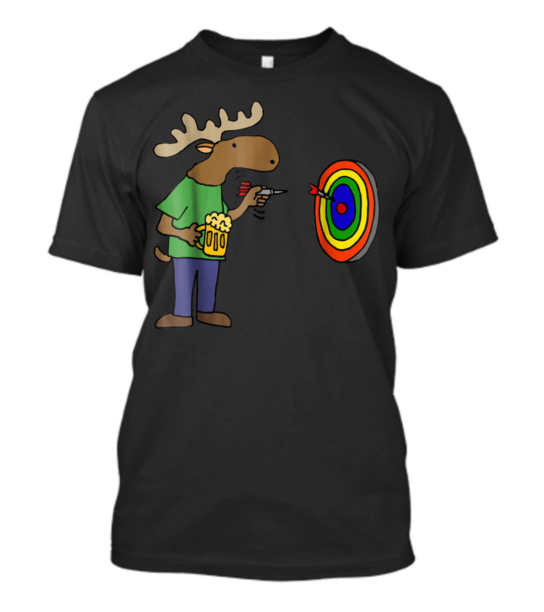SmileteesHob Funny Moose With Beer Throwing Darts At Colorful Target T-Shirt