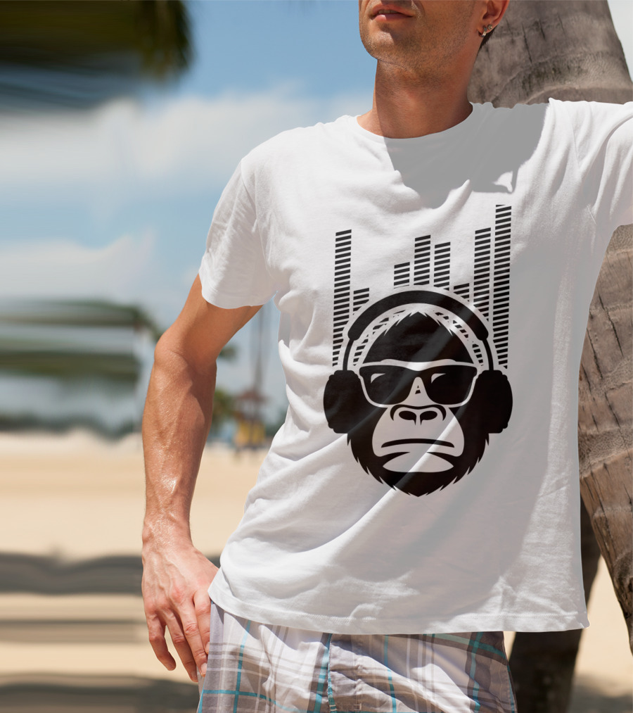 Solid Jammin Monkey Rockin Headphones Shades Music Vibes T-Shirt