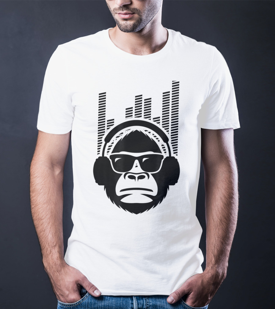 Solid Jammin Monkey Rockin Headphones Shades Music Vibes T-Shirt