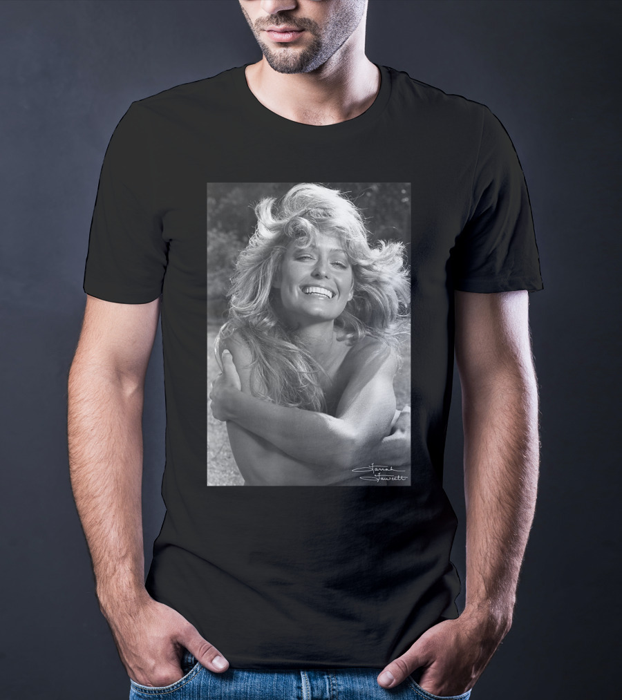 Mens Farrah Fawcett Signature Black And White Close Up T-Shirt