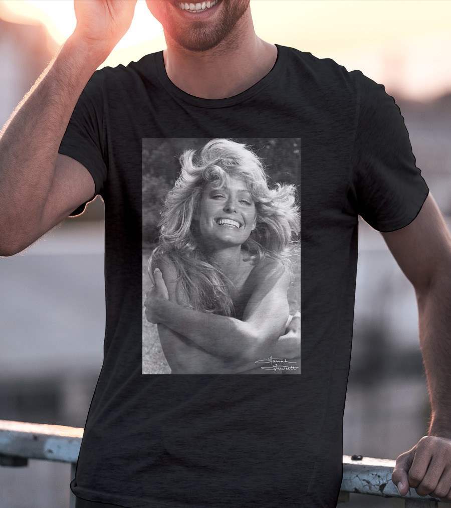 Mens Farrah Fawcett Signature Black And White Close Up T-Shirt