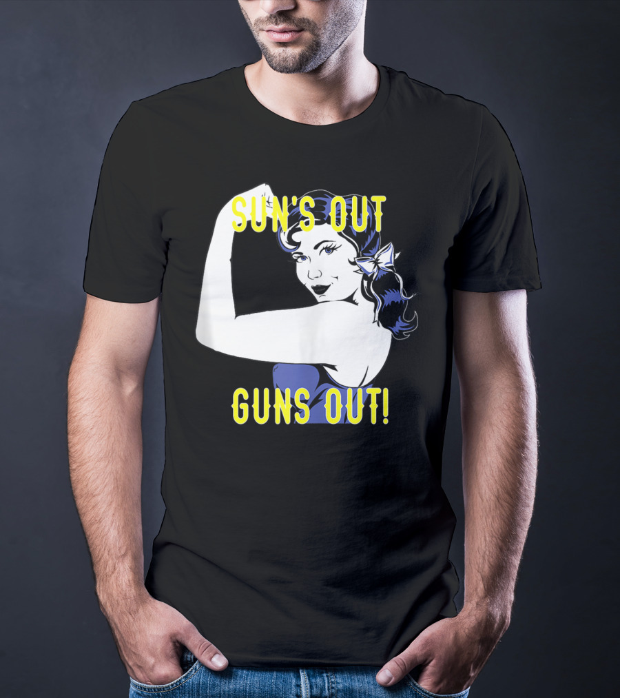 Sun's Out Guns Out Iconic Rosie The Riveter Motif T-Shirt