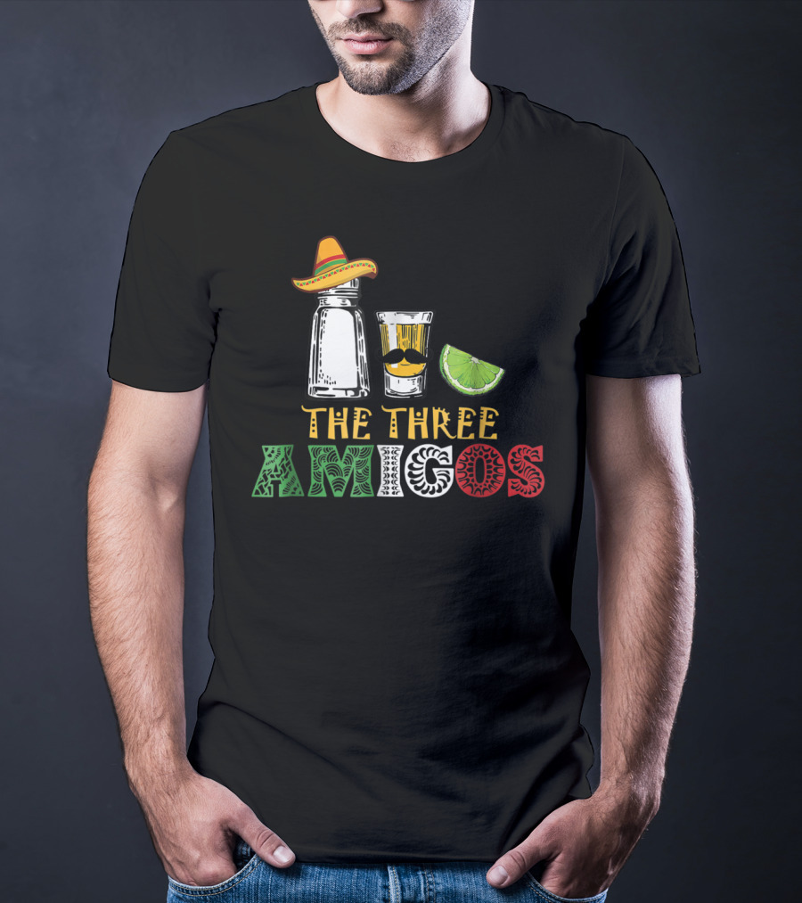 The Three Amigos Salt Tequila Lime Hat Mustache Lime Slice T-Shirt