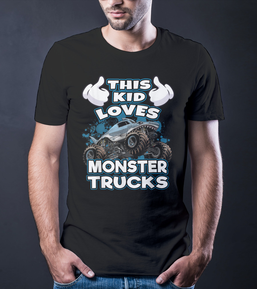This Kid Loves Monster Trucks And Shark-Themed Off-Road Vehicles T-Shirt
