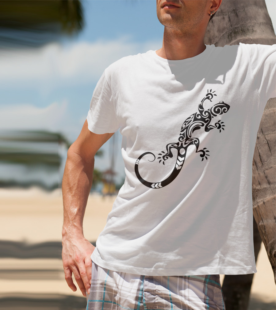 Tribal Lizard Pattern Black T-Shirt