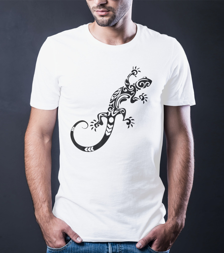 Tribal Lizard Pattern Black T-Shirt