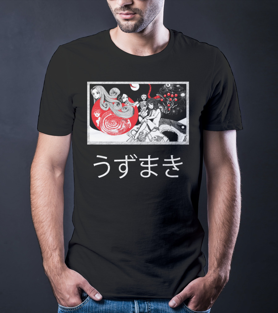 Uzumaki Japanese Horror Surreal Spiral Art With Monsters And Characters T-Shirt