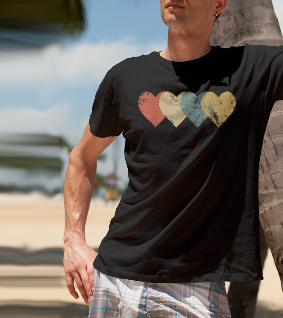 Vintage Hearts Cool Valentines Day Distressed Multicolor T-Shirt