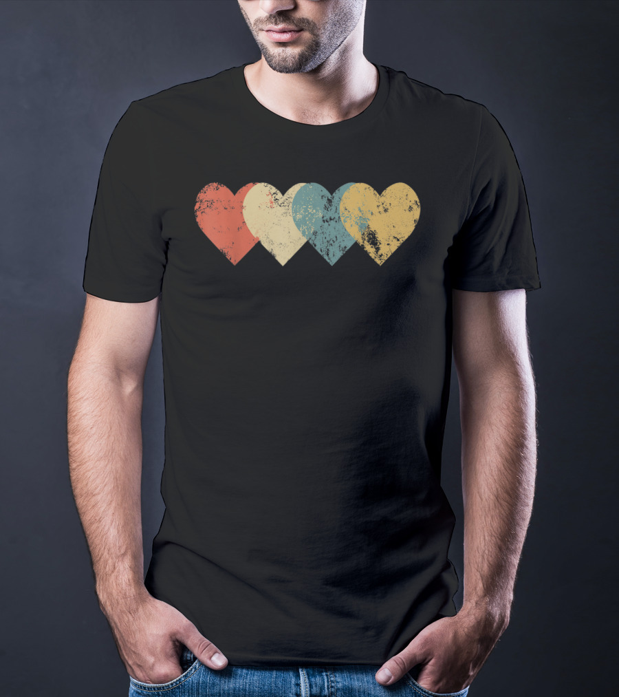 Vintage Hearts Cool Valentines Day Distressed Multicolor T-Shirt