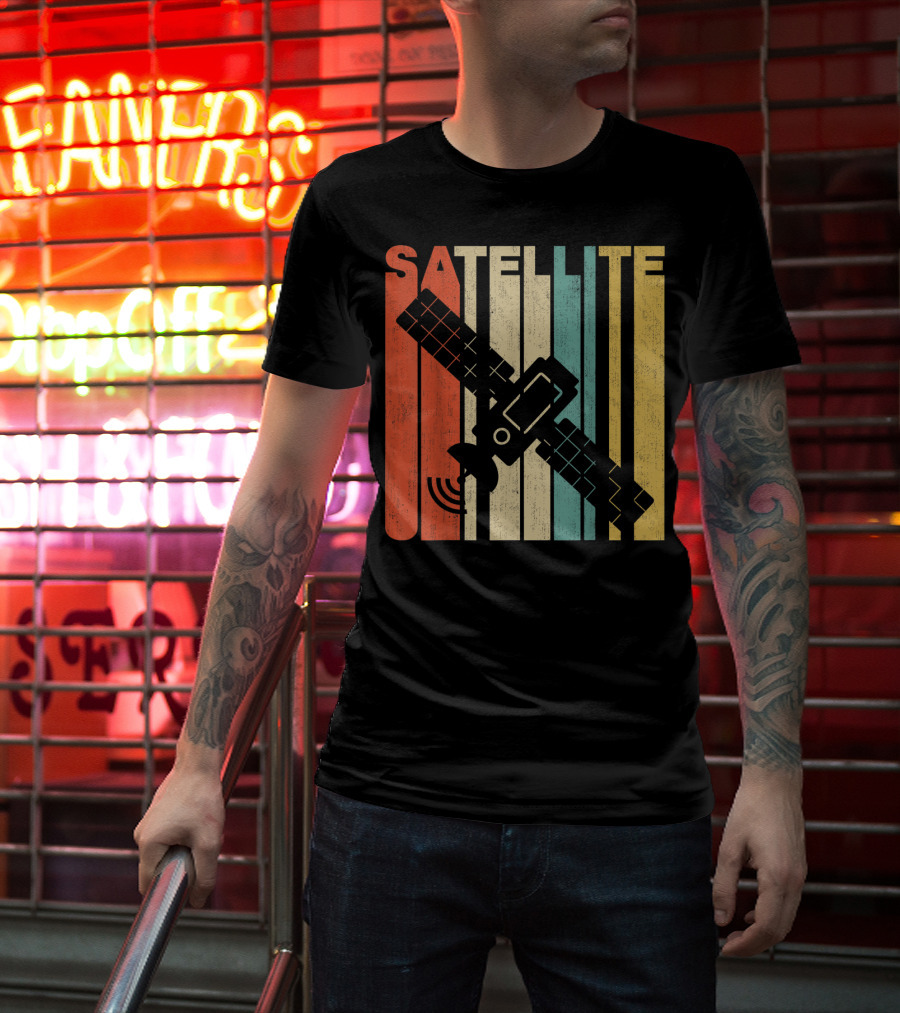 Vintage Satellite Retro Stripes Spacecraft T-Shirt
