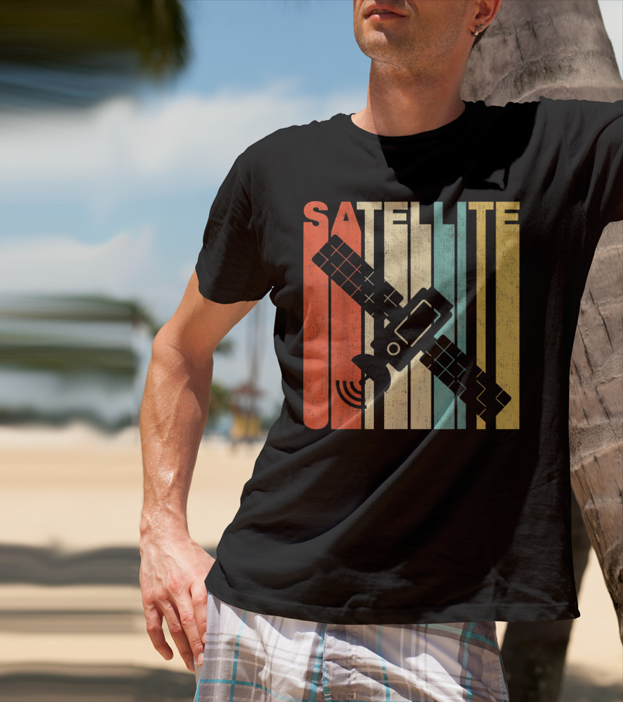 Vintage Satellite Retro Stripes Spacecraft T-Shirt