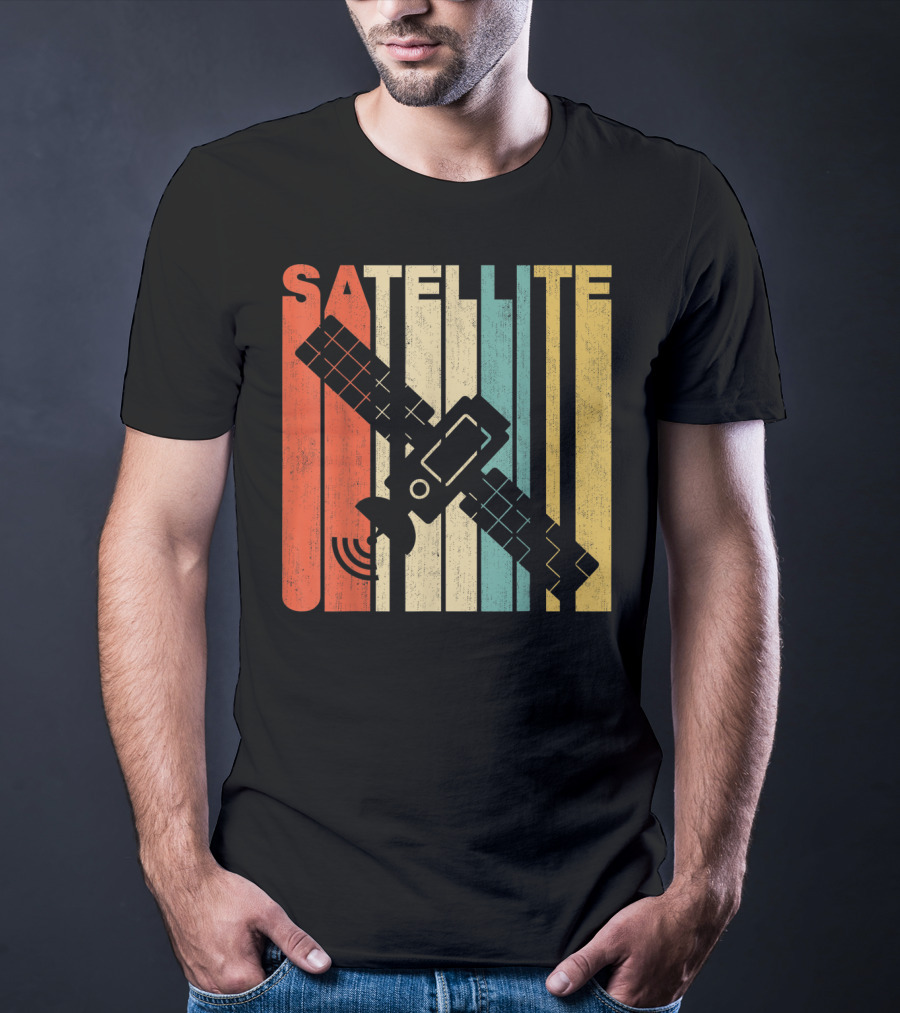 Vintage Satellite Retro Stripes Spacecraft T-Shirt