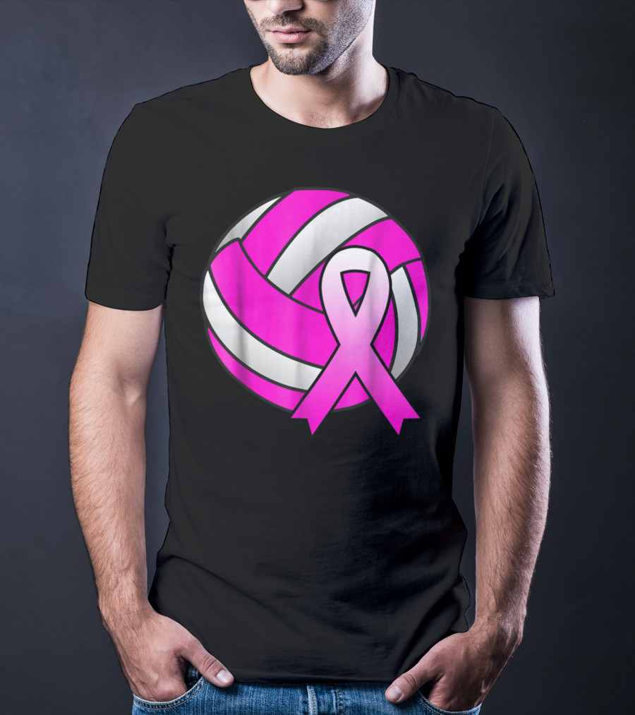 Volleyball Pink Ribbon Breast Cancer Awareness Symbol On Ball T-Shirt