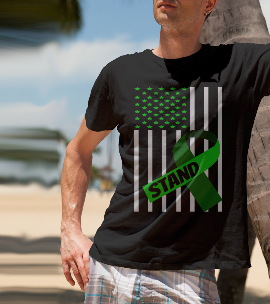 USA Flag Green Ribbon Stand Kidney Disease Awareness T-Shirt