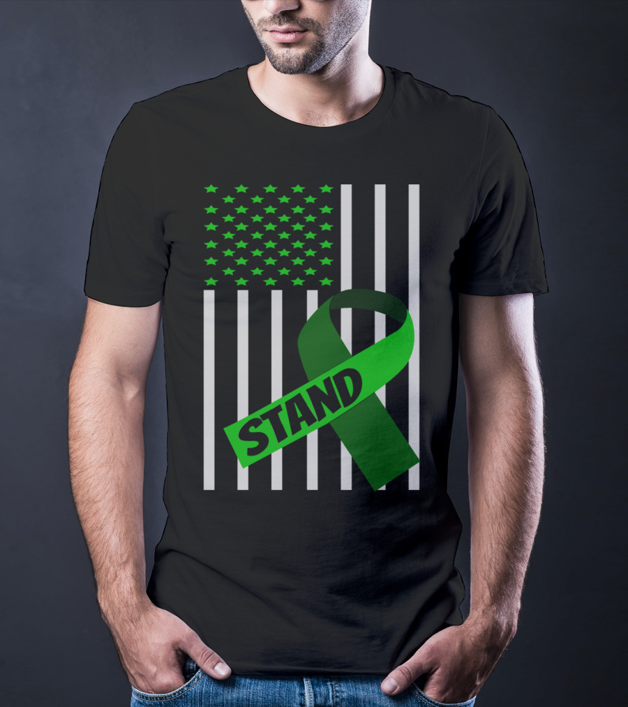 USA Flag Green Ribbon Stand Kidney Disease Awareness T-Shirt