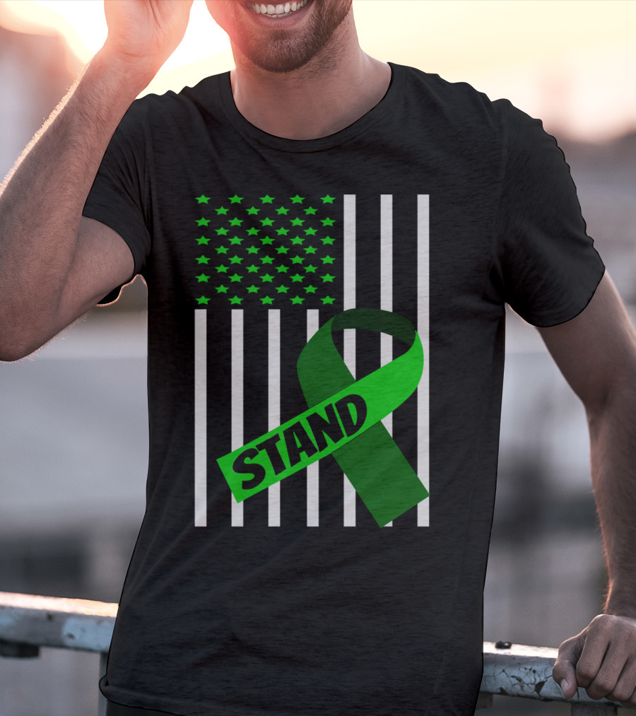 USA Flag Green Ribbon Stand Kidney Disease Awareness T-Shirt