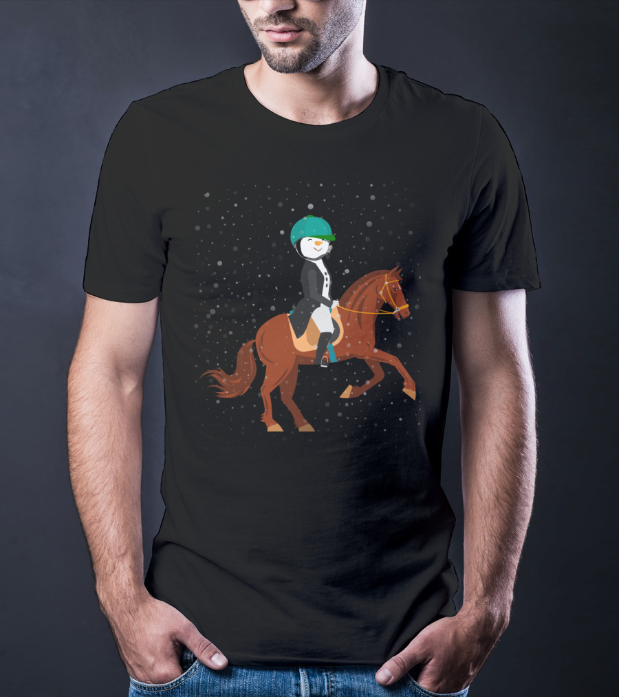 Funny Snowman Horse Riding In Winter Wonderland T-Shirt