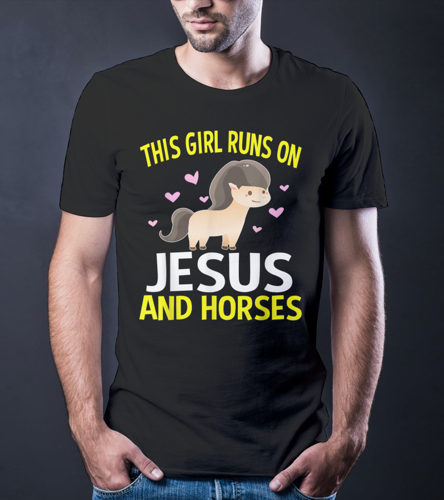 This Girl Runs On Jesus And Horses Hearts Cute Horse T-Shirt