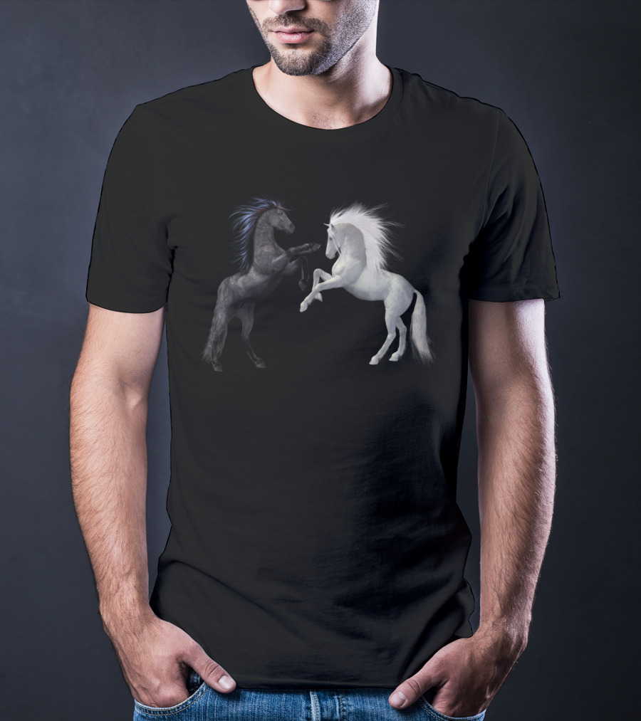 Girl's Horse Play Horseback Riding Esquireian Black Stallion White Mare T-Shirt