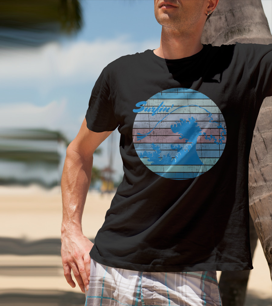 Surfin' Classic Surfing Waves Ocean Stripes T-Shirt
