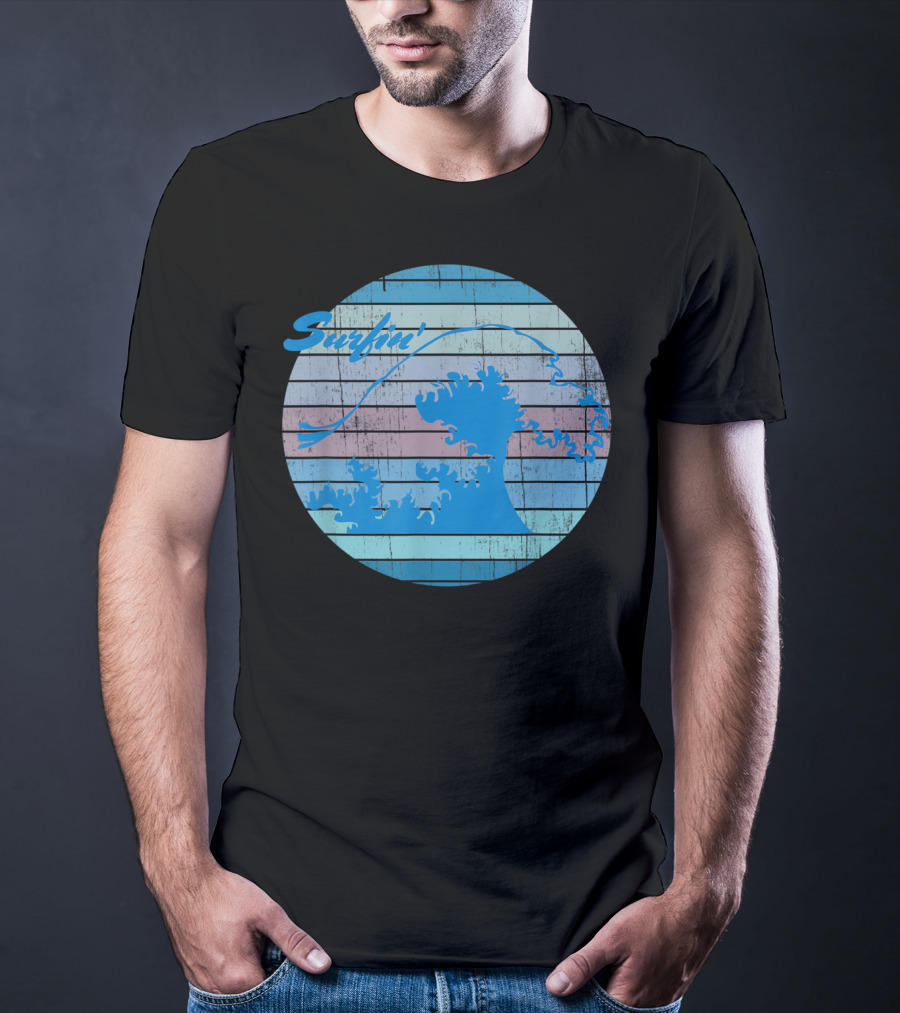 Surfin' Classic Surfing Waves Ocean Stripes T-Shirt