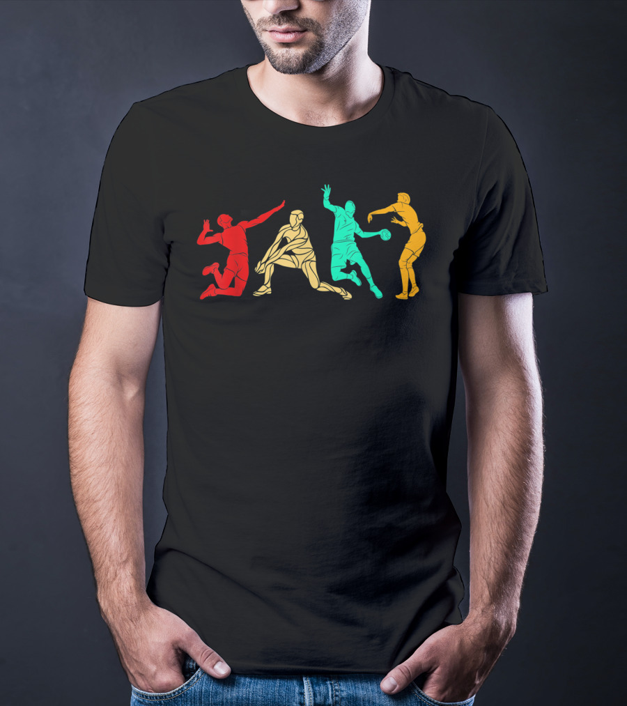 Colorful Vintage Volleyball Players In Action T-Shirt