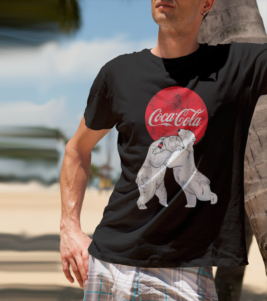 Coca-Cola Christmas Polar Bears Hugging With Red Circle Classic BL T-Shirt