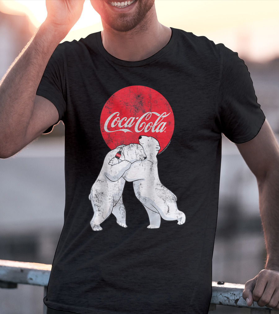 Coca-Cola Christmas Polar Bears Hugging With Red Circle Classic BL T-Shirt