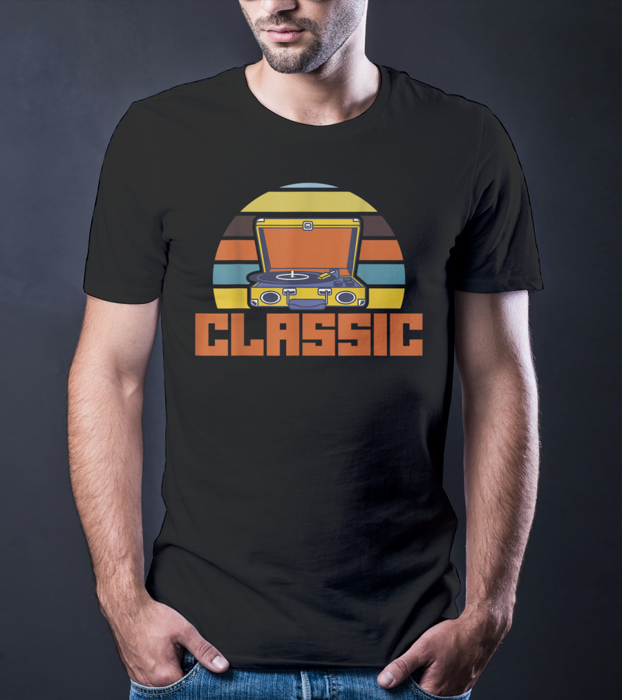 Classic Cool Turntable Vinyl Music Lifestyle Retro Strip T-Shirt