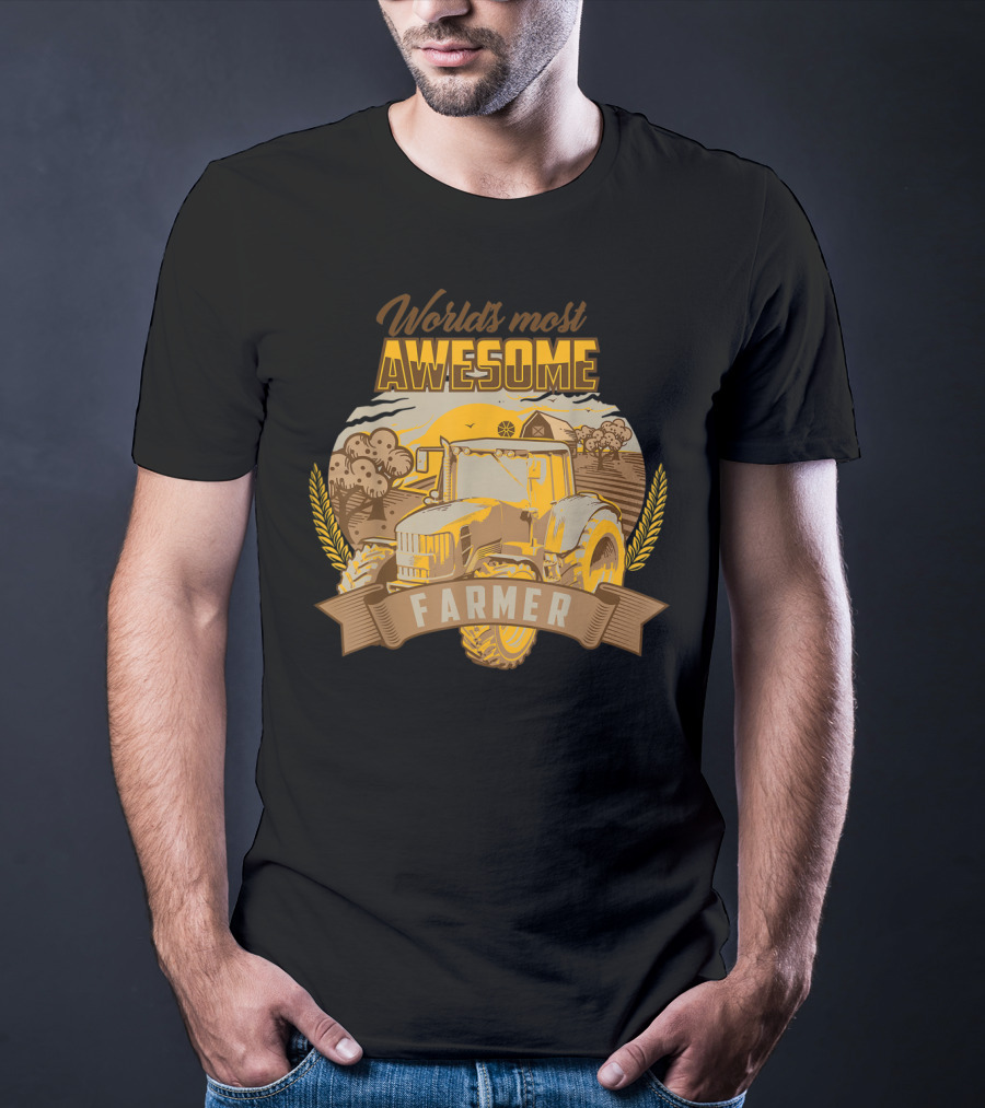 World's Most Awesome Farmer Tractor Wheat Field Scene T-Shirt