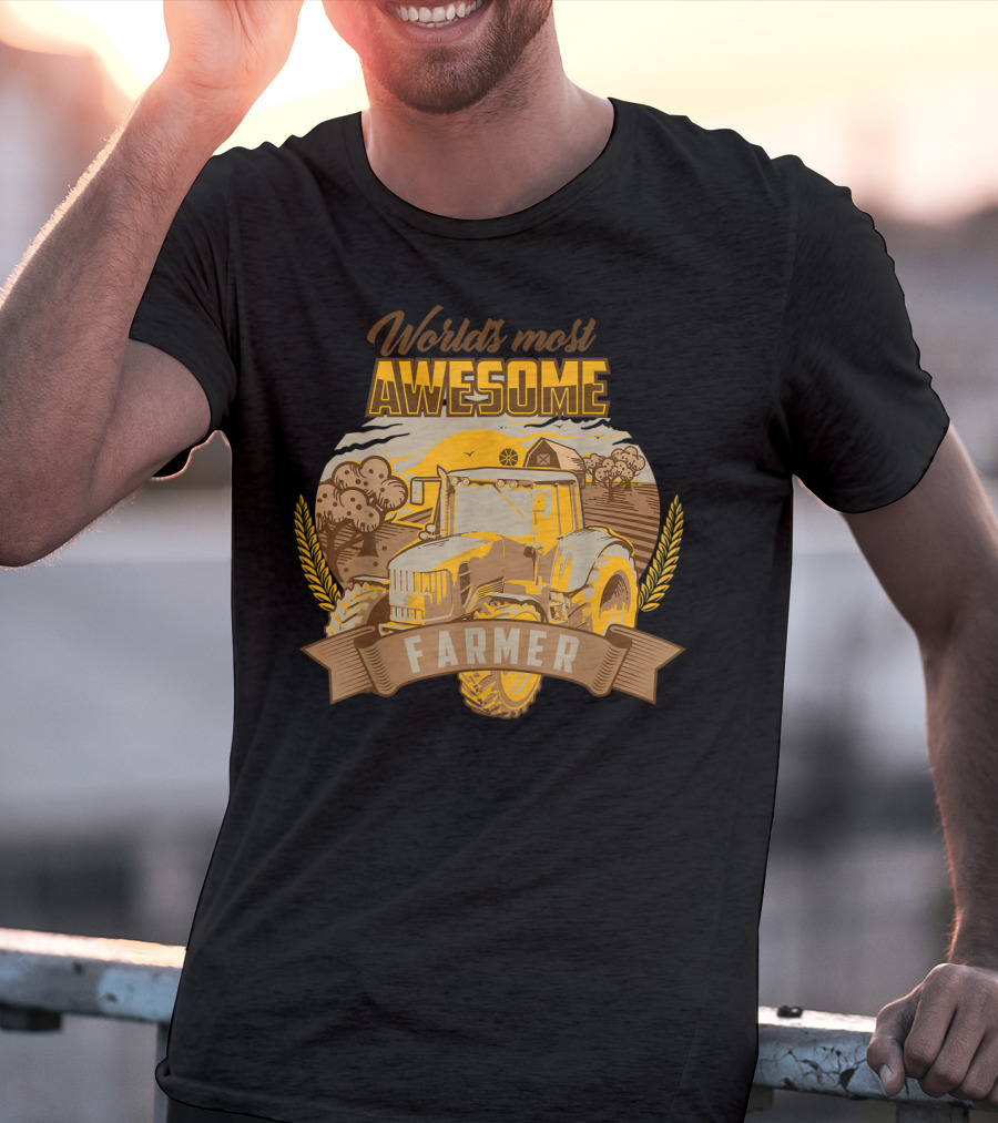 World's Most Awesome Farmer Tractor Wheat Field Scene T-Shirt