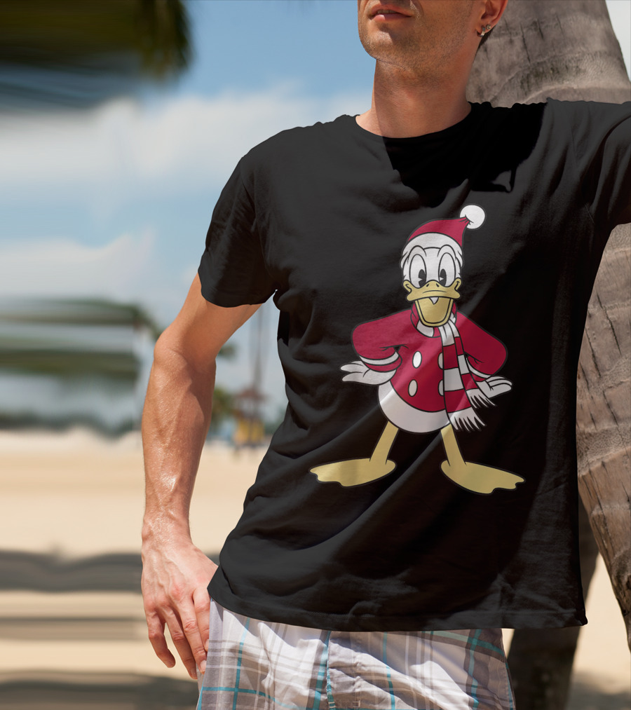 Disney Donald Duck Christmas Classic Portrait Santa Suit And Scarf T-Shirt