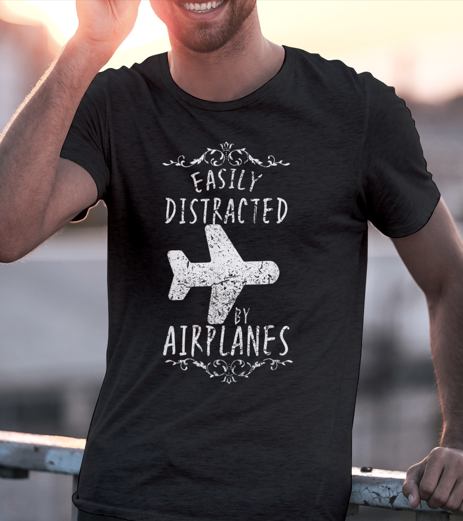 Easily Distracted By Airplanes Pilot Humor F1 T-Shirt