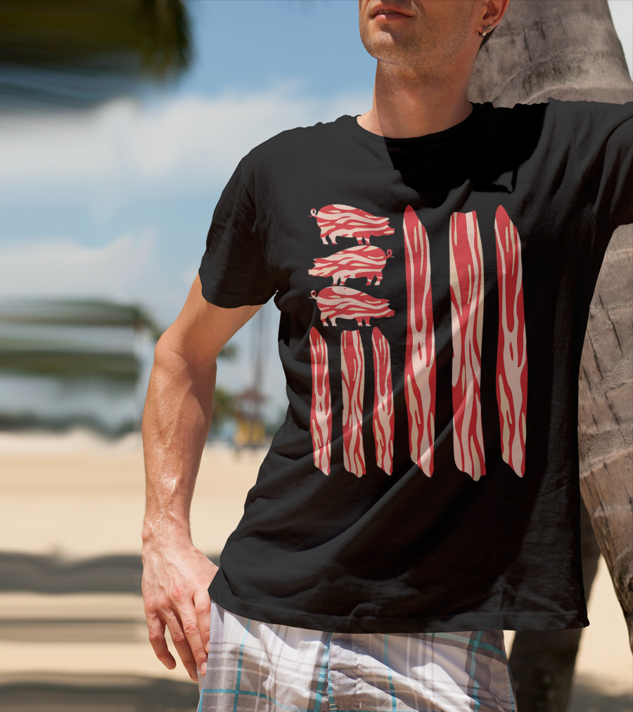 Funny Vintage Bacon Flag With Pig T-Shirt