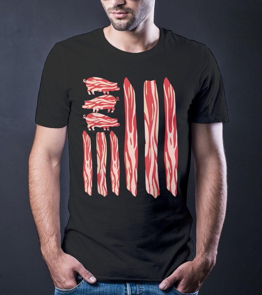 Funny Vintage Bacon Flag With Pig T-Shirt