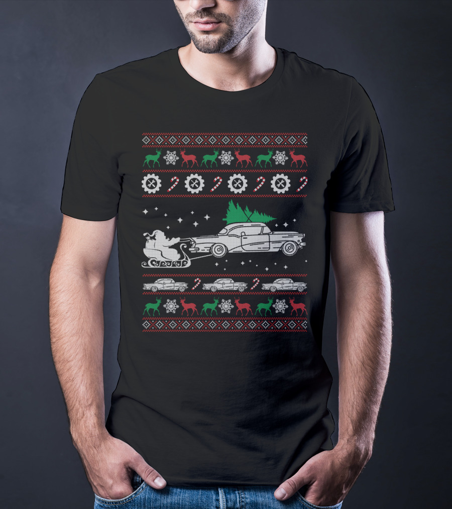 Santa Sleigh Racing Classic Car Holiday T-Shirt
