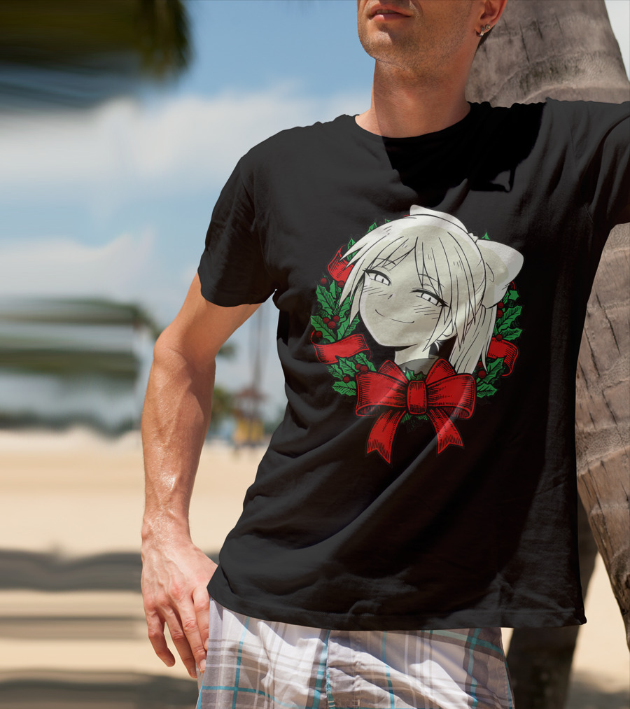 Manga Merry Christmas Wreath Funny Classic Happy College T-Shirt