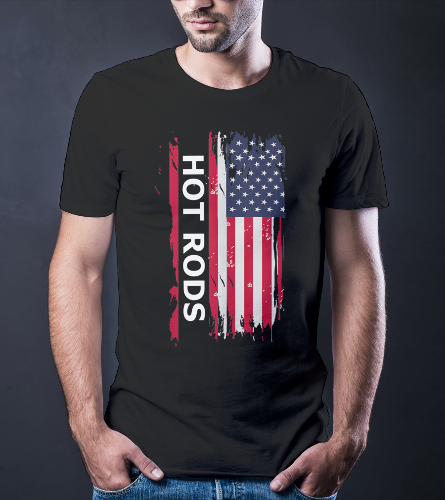 HOT RODS American Flag Classic Muscle Cars T-Shirt