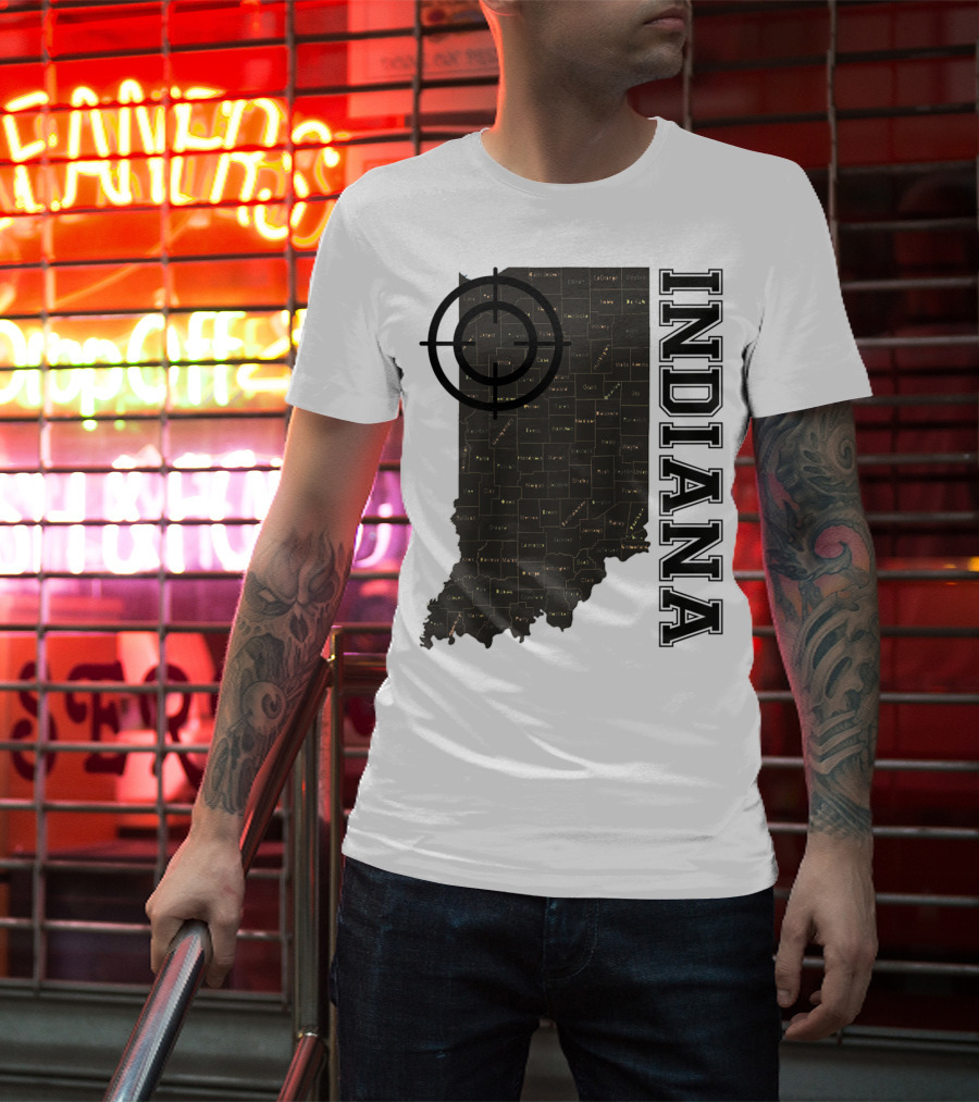 Indiana Map County Outline Vintage Classic Black EJ Maze T-Shirt