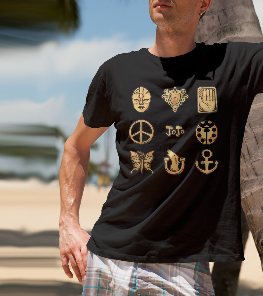 JoJo's Bizarre Adventure Symbols JoJo Peace Mask Anchor Butterfly Hand T-Shirt