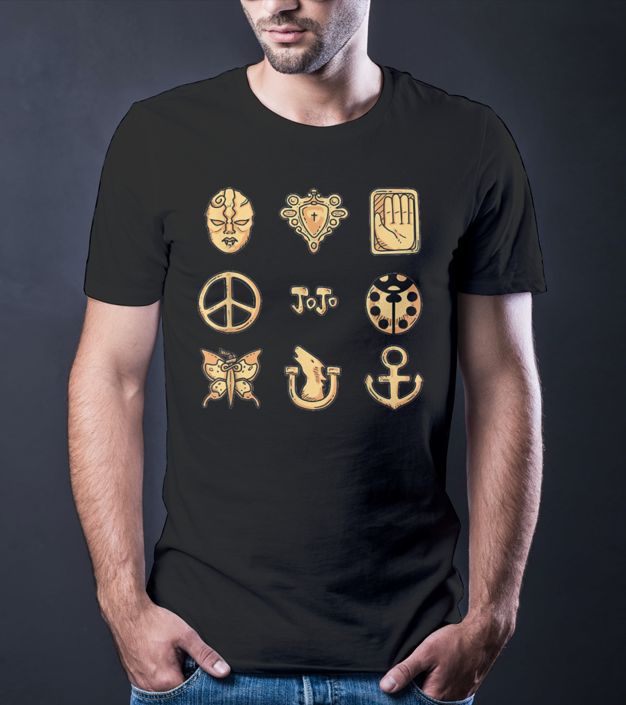 JoJo's Bizarre Adventure Symbols JoJo Peace Mask Anchor Butterfly Hand T-Shirt
