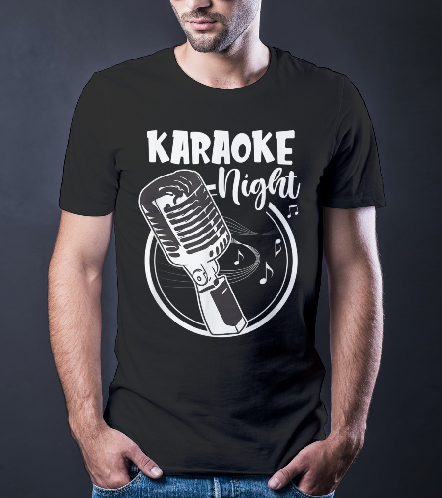Karaoke Night Classic Mic Singing Music Notes T-Shirt