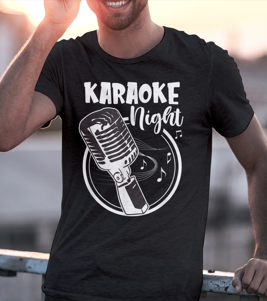 Karaoke Night Classic Mic Singing Music Notes T-Shirt